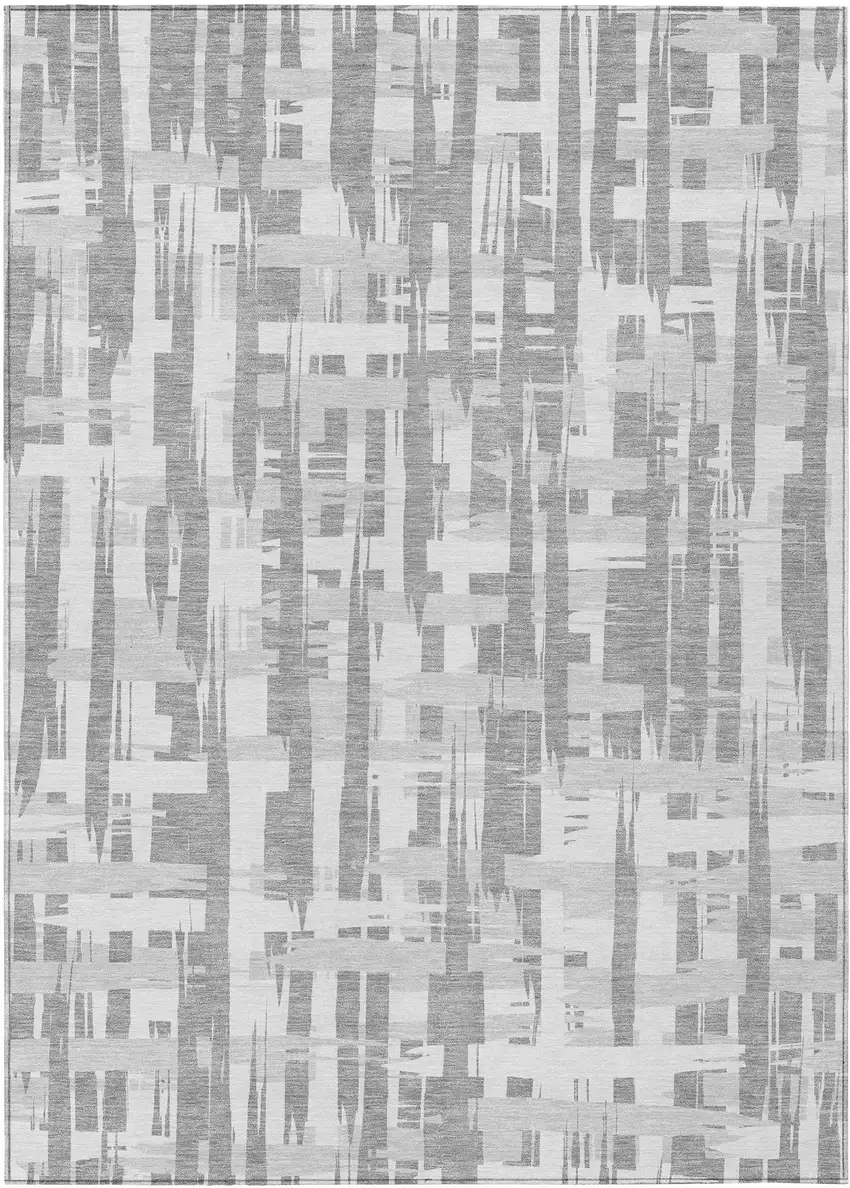 Gray Silver And Ivory Striped Washable Indoor Outdoor Area Rug Photo 1