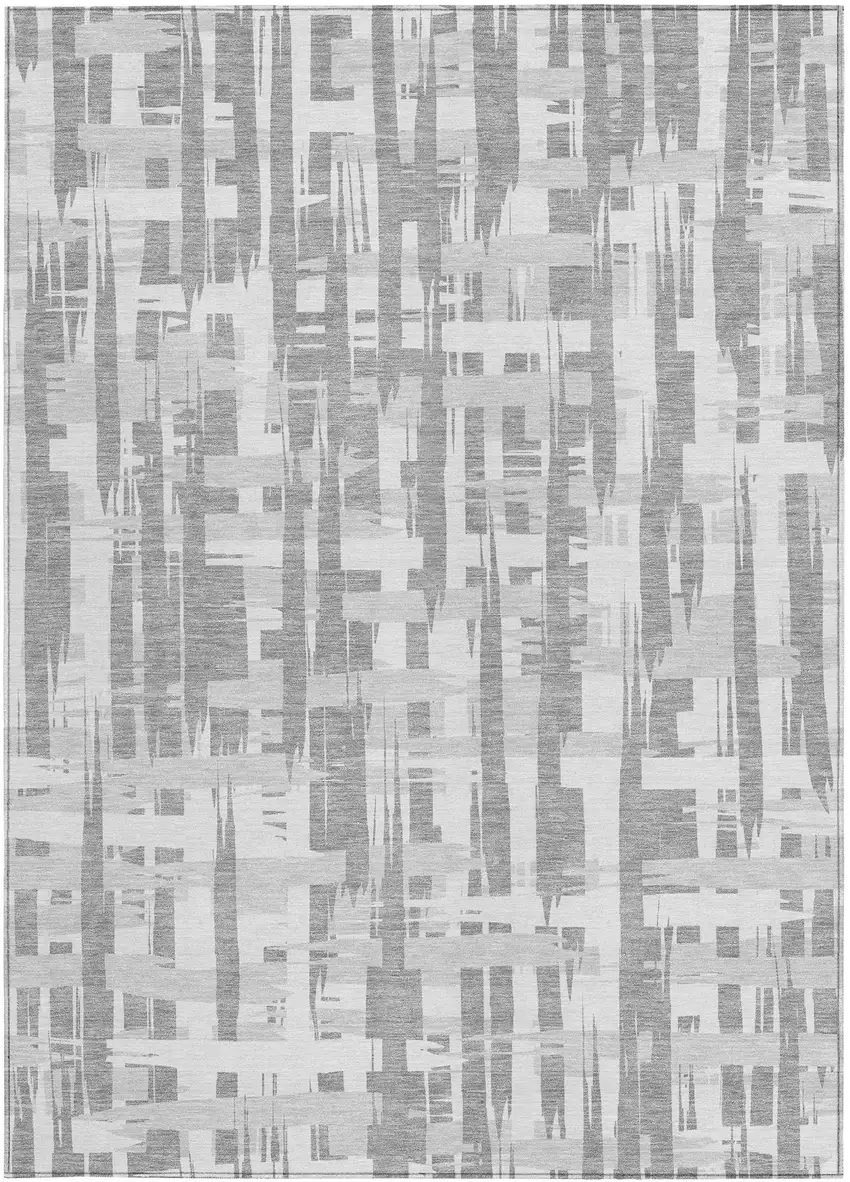 Gray Silver And Ivory Striped Washable Indoor Outdoor Area Rug Photo 4