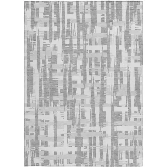 Gray Silver And Ivory Striped Washable Indoor Outdoor Area Rug Photo 3