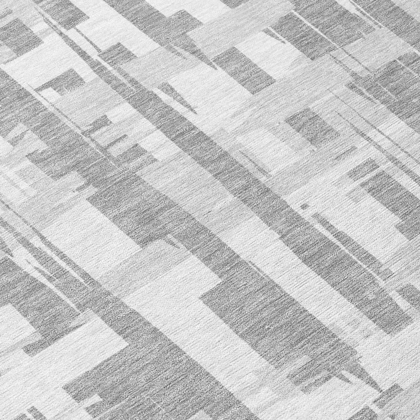 Gray Silver And Ivory Striped Washable Indoor Outdoor Area Rug Photo 8