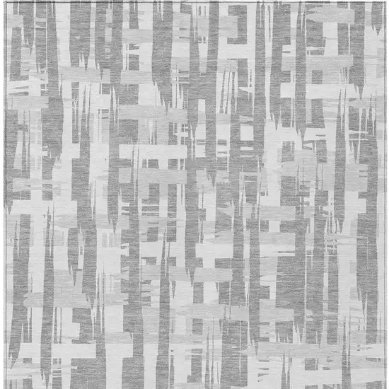 Gray Silver And Ivory Striped Washable Indoor Outdoor Area Rug Photo 4