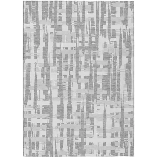 Gray Silver And Ivory Striped Washable Indoor Outdoor Area Rug Photo 1