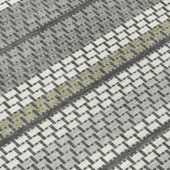 Gray Silver And Ivory Striped Washable Indoor Outdoor Area Rug Photo 1