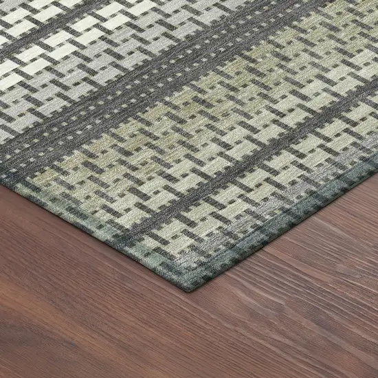 Gray Silver And Ivory Striped Washable Indoor Outdoor Area Rug Photo 5