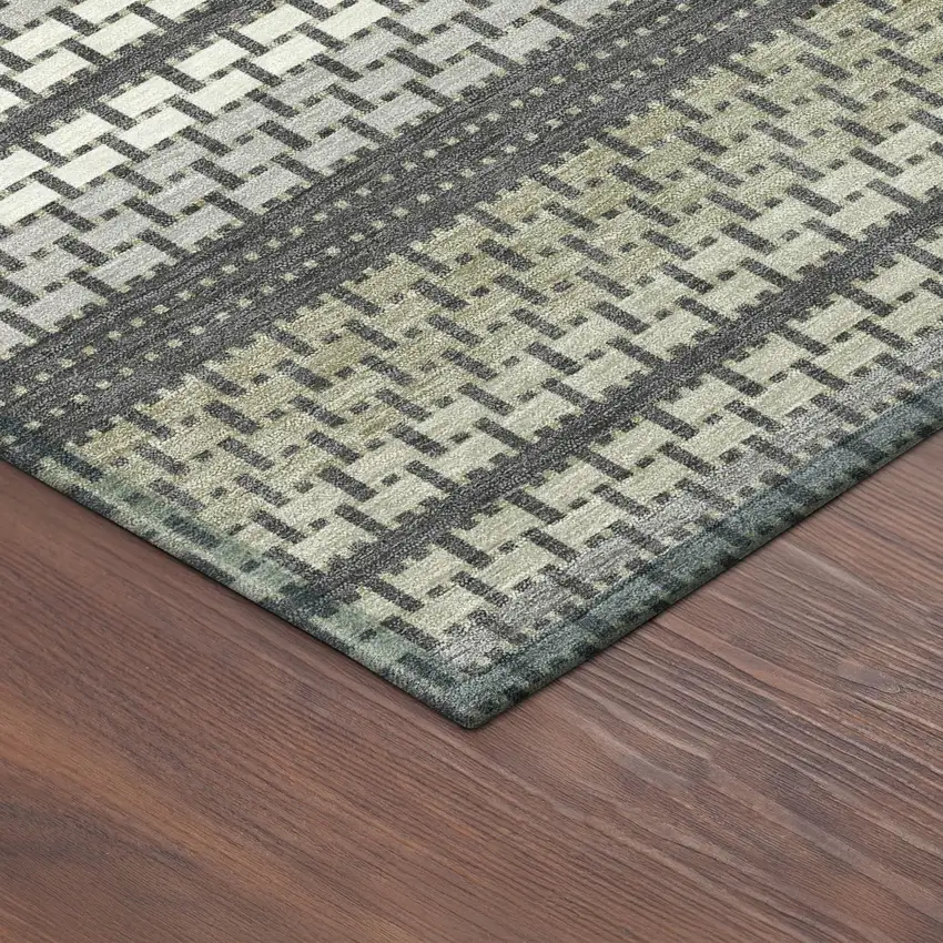 Gray Silver And Ivory Striped Washable Indoor Outdoor Area Rug Photo 5