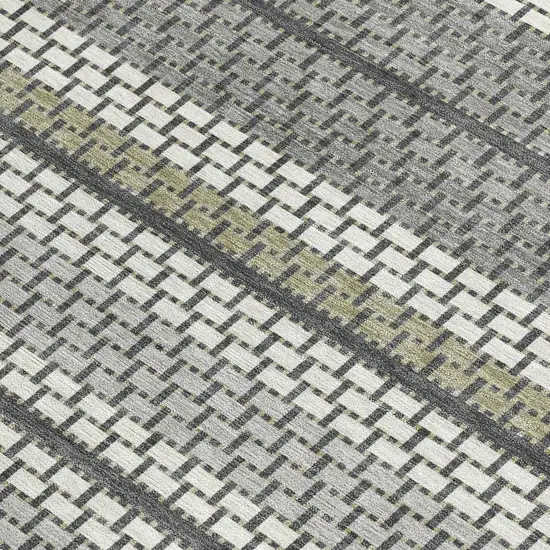 Gray Silver And Ivory Striped Washable Indoor Outdoor Area Rug Photo 2