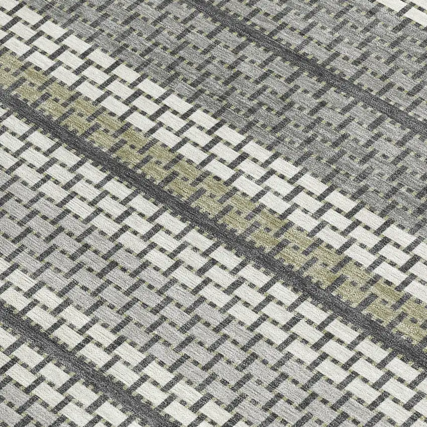 Gray Silver And Ivory Striped Washable Indoor Outdoor Area Rug Photo 2