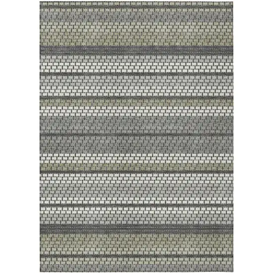 Gray Silver And Ivory Striped Washable Indoor Outdoor Area Rug Photo 8