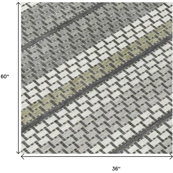 Gray Silver And Ivory Striped Washable Indoor Outdoor Area Rug Photo 6
