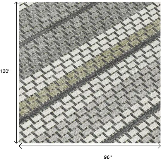 Gray Silver And Ivory Striped Washable Indoor Outdoor Area Rug Photo 5