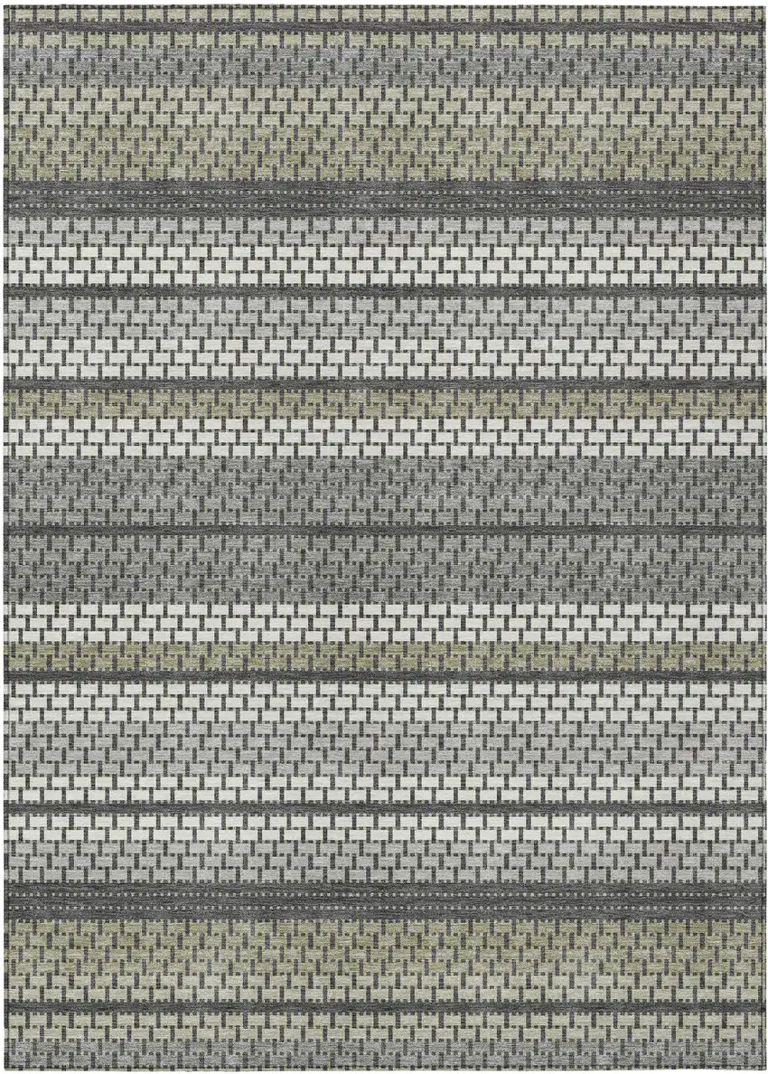 Gray Silver And Ivory Striped Washable Indoor Outdoor Area Rug Photo 7