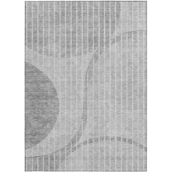 Gray Silver And Ivory Striped Washable Indoor Outdoor Area Rug Photo 4