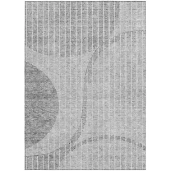 Gray Silver And Ivory Striped Washable Indoor Outdoor Area Rug Photo 4