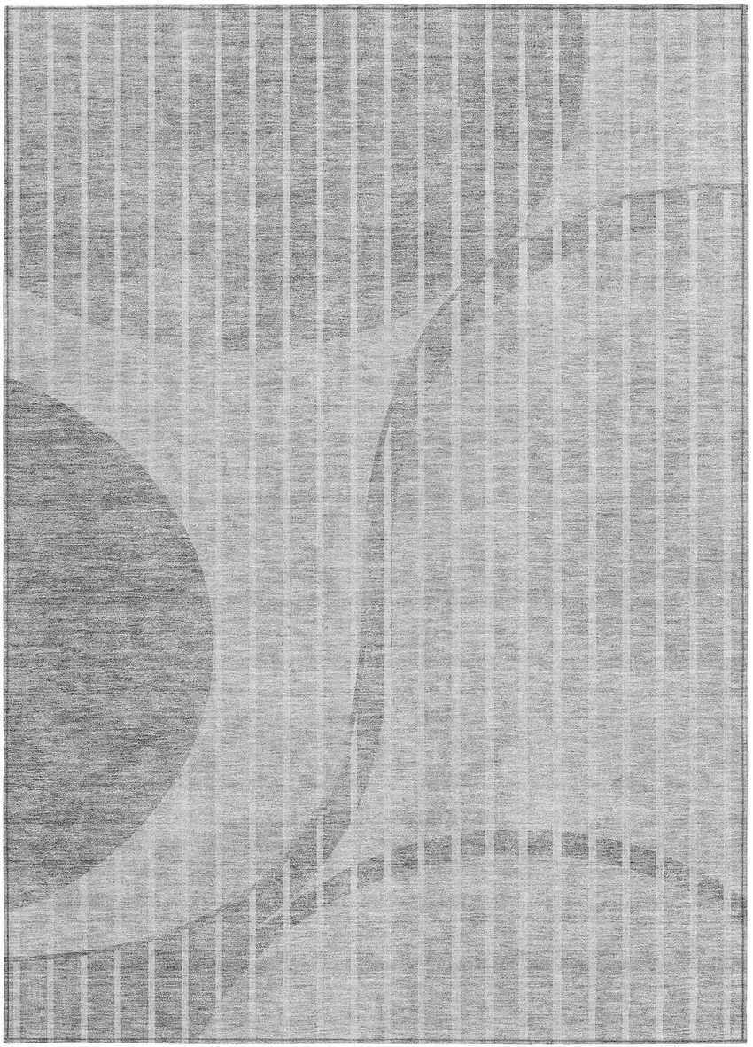 Gray Silver And Ivory Striped Washable Indoor Outdoor Area Rug Photo 4