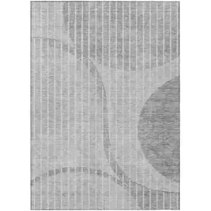Photo of Gray Silver And Ivory Striped Washable Indoor Outdoor Area Rug