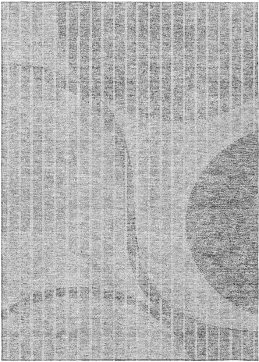 Gray Silver And Ivory Striped Washable Indoor Outdoor Area Rug Photo 1