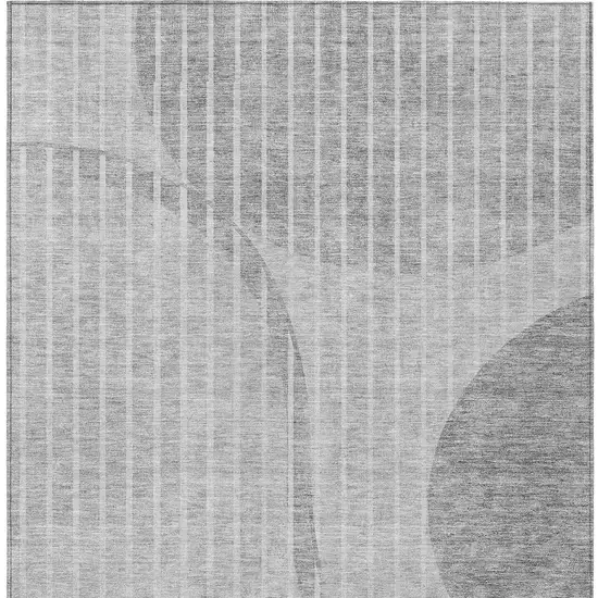 Gray Silver And Ivory Striped Washable Indoor Outdoor Area Rug Photo 6