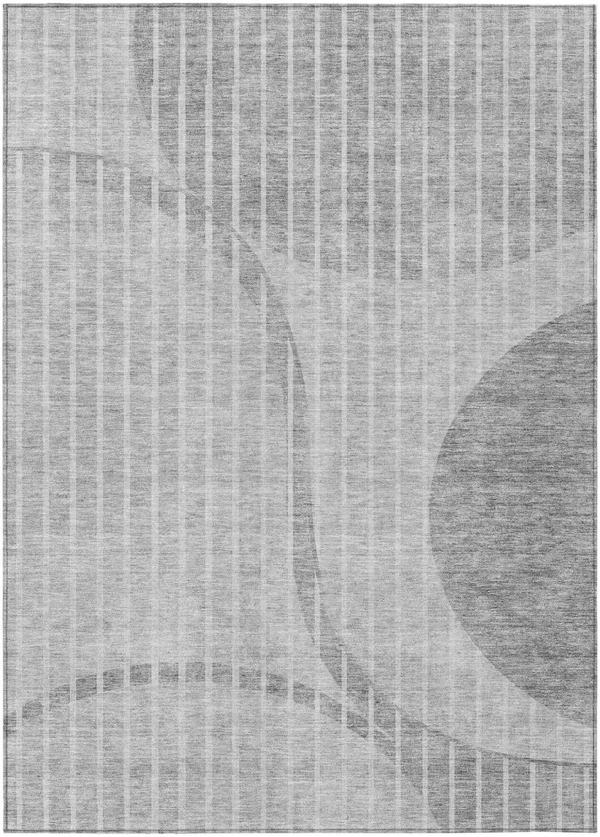 Gray Silver And Ivory Striped Washable Indoor Outdoor Area Rug Photo 1