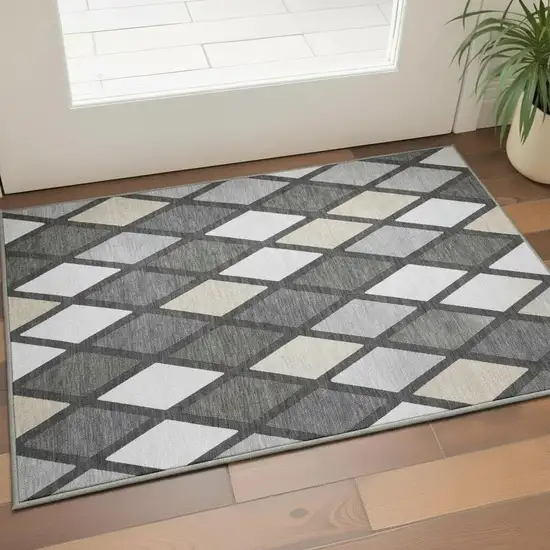 Gray Silver And Tan Geometric Washable Area Rug With UV Protection Photo 2