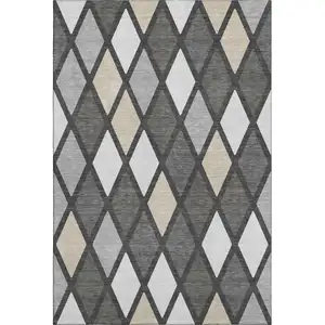 Photo of Gray Silver And Tan Geometric Washable Area Rug With UV Protection