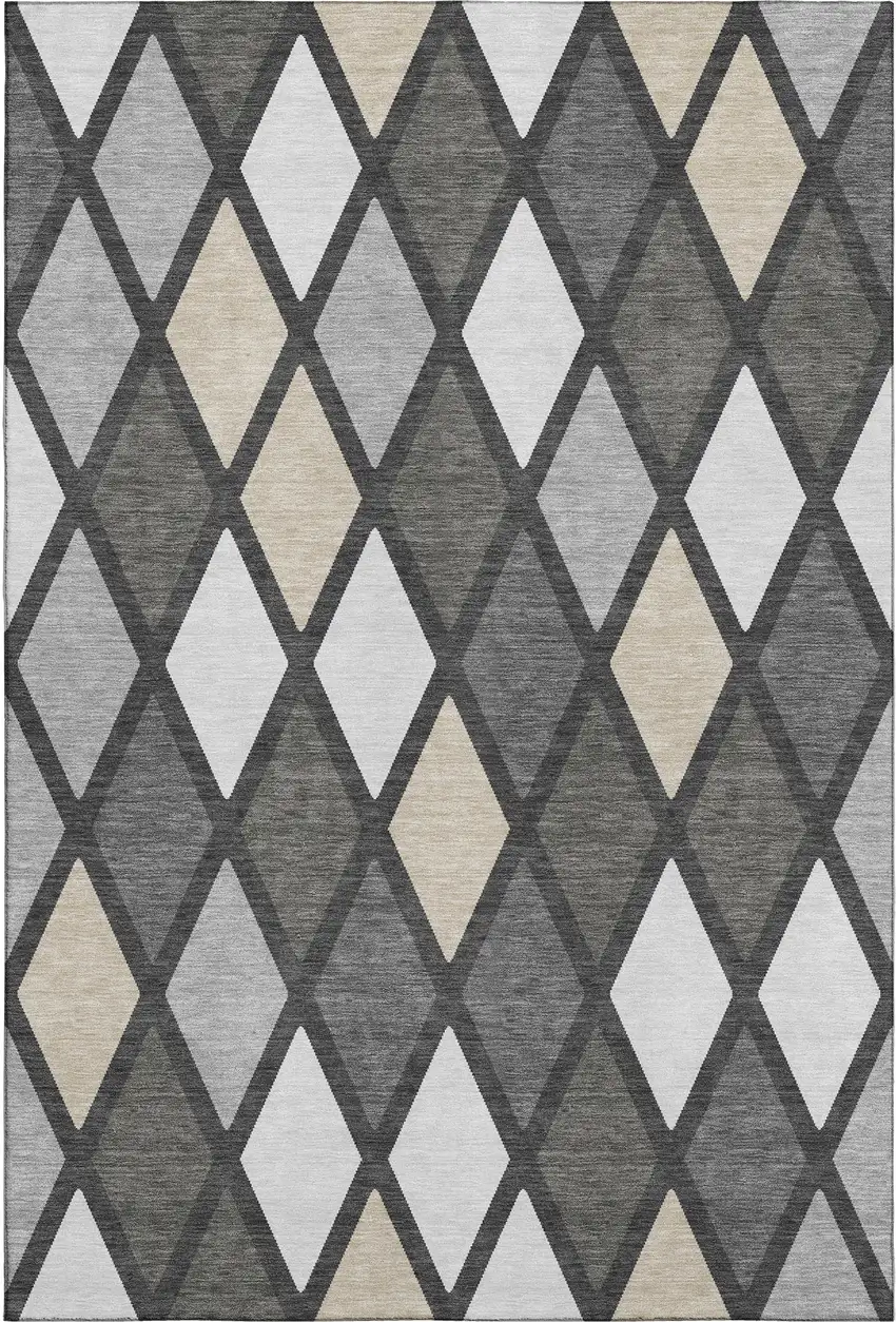 Gray Silver And Tan Geometric Washable Area Rug With UV Protection Photo 1