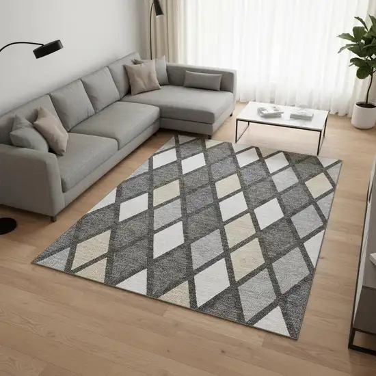 Gray Silver And Tan Geometric Washable Area Rug With UV Protection Photo 2