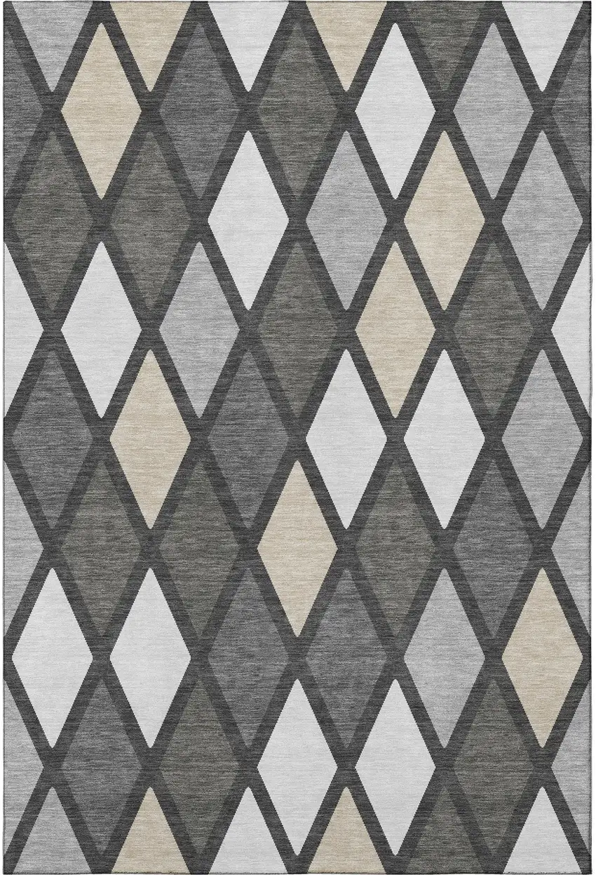 Gray Silver And Tan Geometric Washable Area Rug With UV Protection Photo 4