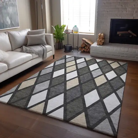 Gray Silver And Tan Geometric Washable Area Rug With UV Protection Photo 6