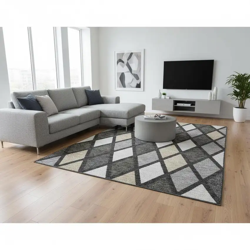 Gray Silver And Tan Geometric Washable Area Rug With UV Protection Photo 2