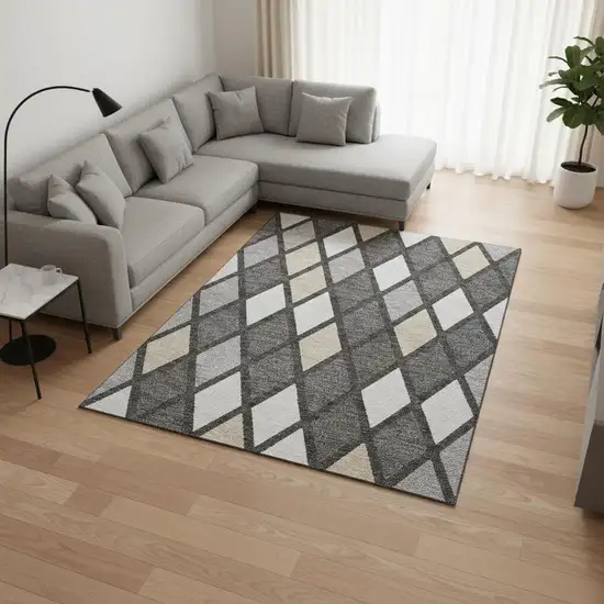 Gray Silver And Tan Geometric Washable Area Rug With UV Protection Photo 2