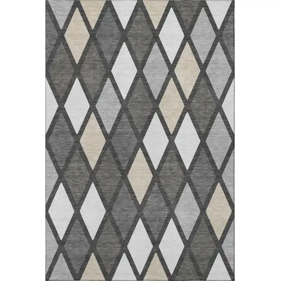 Gray Silver And Tan Geometric Washable Area Rug With UV Protection Photo 4