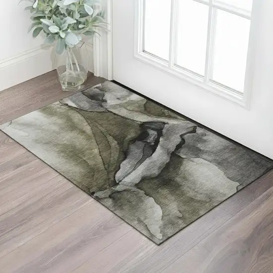 Gray Silver And Taupe Abstract Washable Area Rug With UV Protection Photo 2