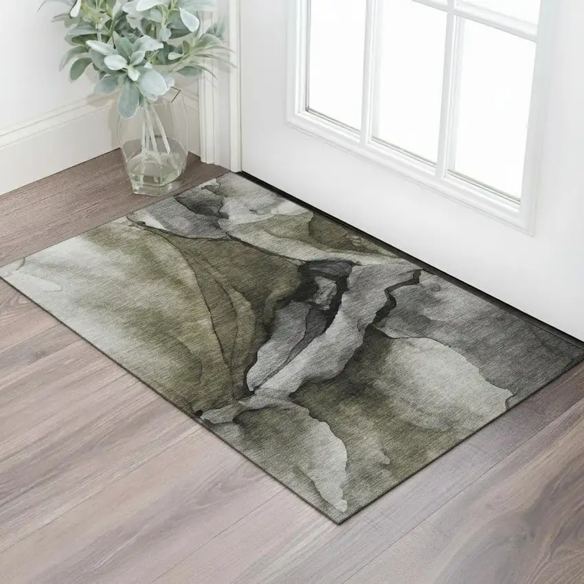 Gray Silver And Taupe Abstract Washable Area Rug With UV Protection Photo 2