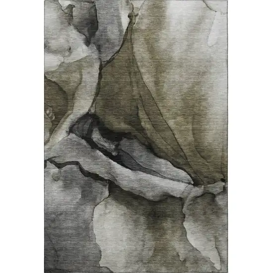 Gray Silver And Taupe Abstract Washable Area Rug With UV Protection Photo 3