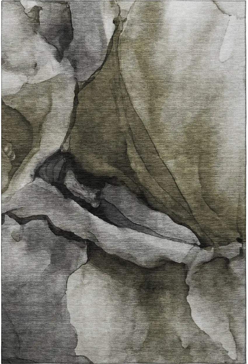 Gray Silver And Taupe Abstract Washable Area Rug With UV Protection Photo 4