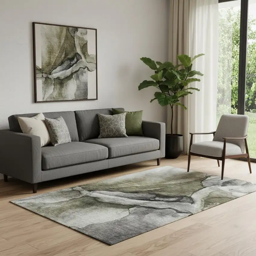 Gray Silver And Taupe Abstract Washable Area Rug With UV Protection Photo 2