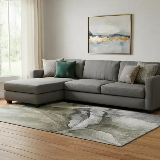 Gray Silver And Taupe Abstract Washable Area Rug With UV Protection Photo 2