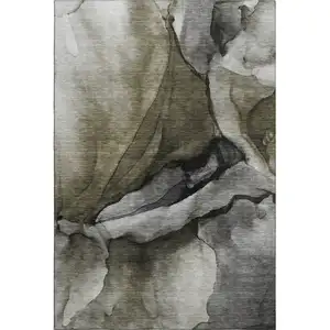 Photo of Gray Silver And Taupe Abstract Washable Area Rug With UV Protection