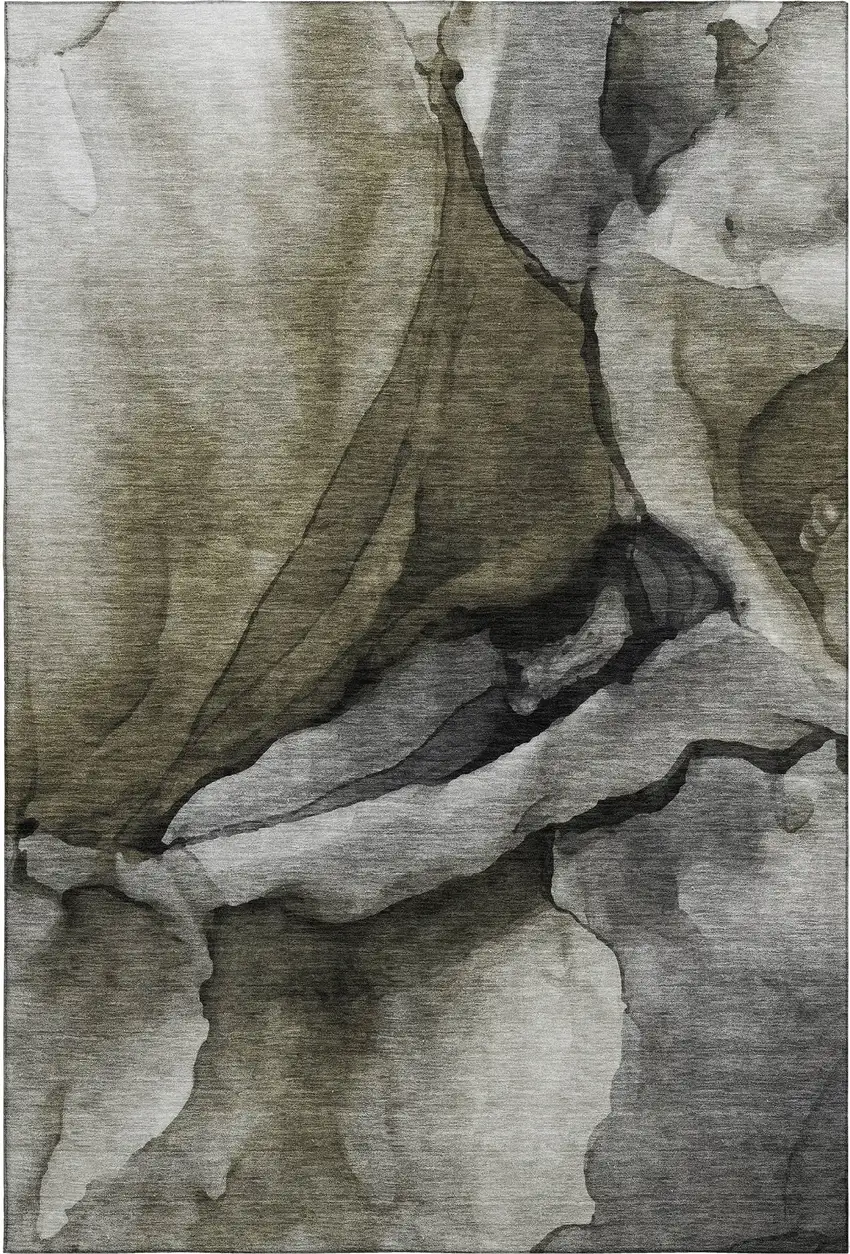 Gray Silver And Taupe Abstract Washable Area Rug With UV Protection Photo 1