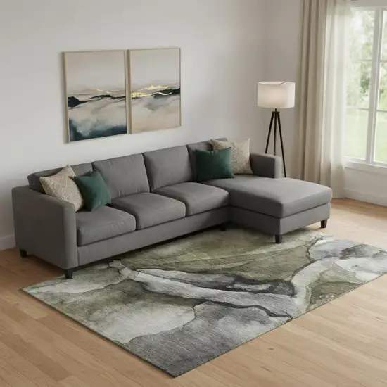 Gray Silver And Taupe Abstract Washable Area Rug With UV Protection Photo 2