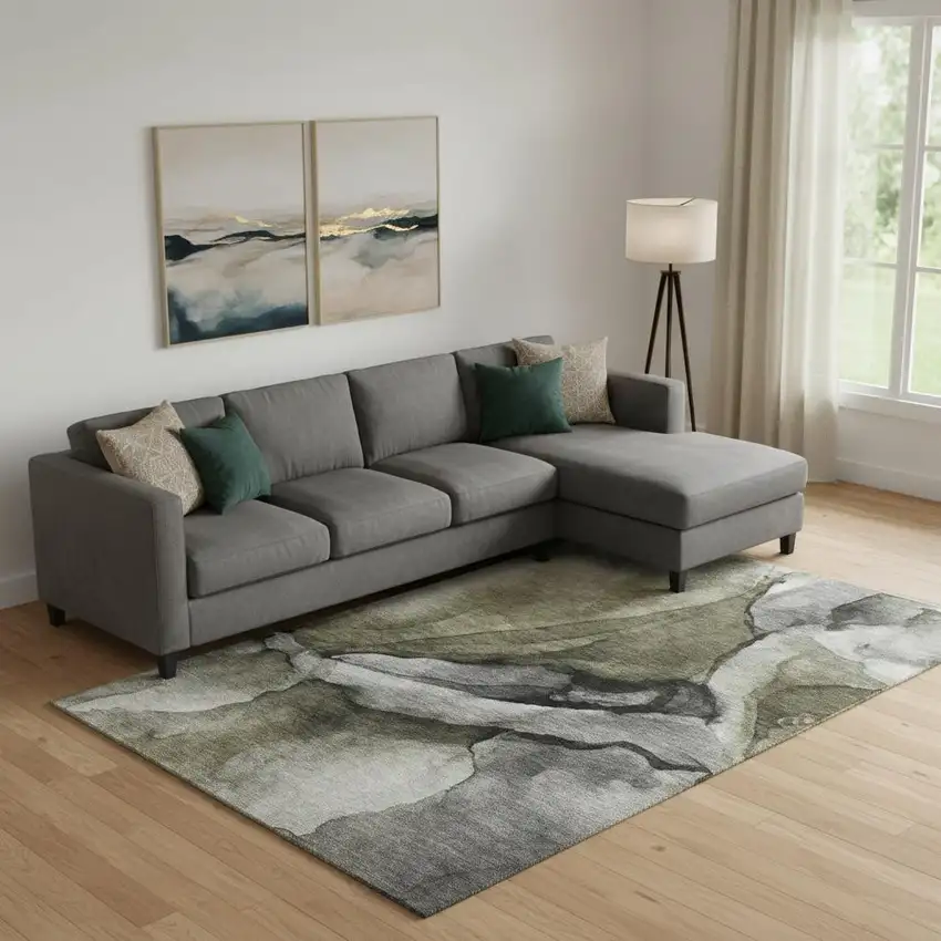 Gray Silver And Taupe Abstract Washable Area Rug With UV Protection Photo 2