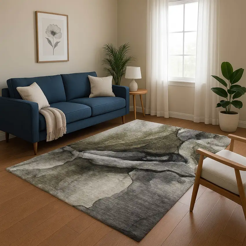 Gray Silver And Taupe Abstract Washable Area Rug With UV Protection Photo 5