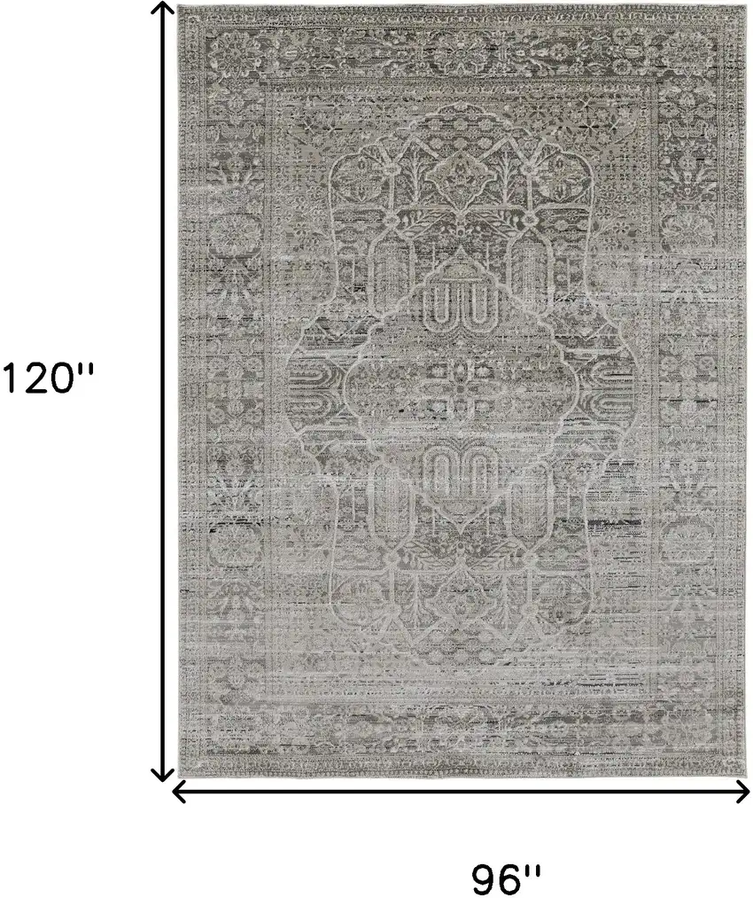 Gray Silver And Taupe Floral Power Loom Distressed Area Rug Photo 10