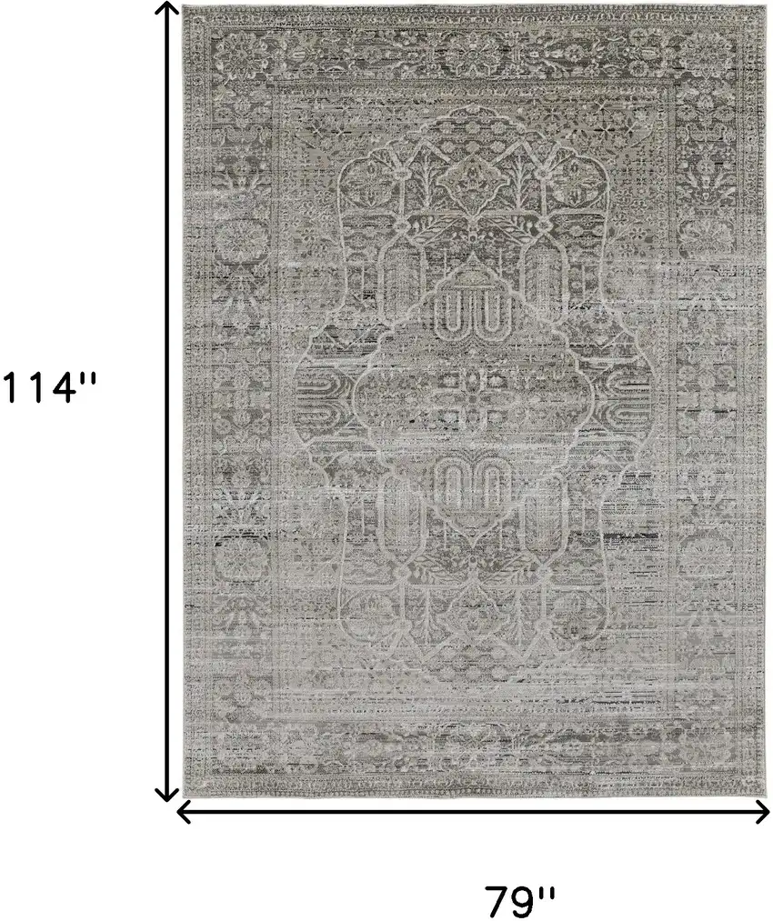 Gray Silver And Taupe Floral Power Loom Distressed Area Rug Photo 10