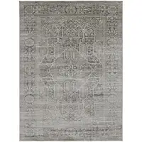 Photo of Gray Silver And Taupe Floral Power Loom Distressed Area Rug