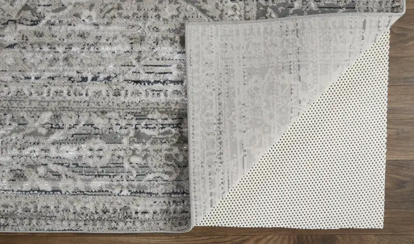 Gray Silver And Taupe Floral Power Loom Distressed Area Rug Photo 4