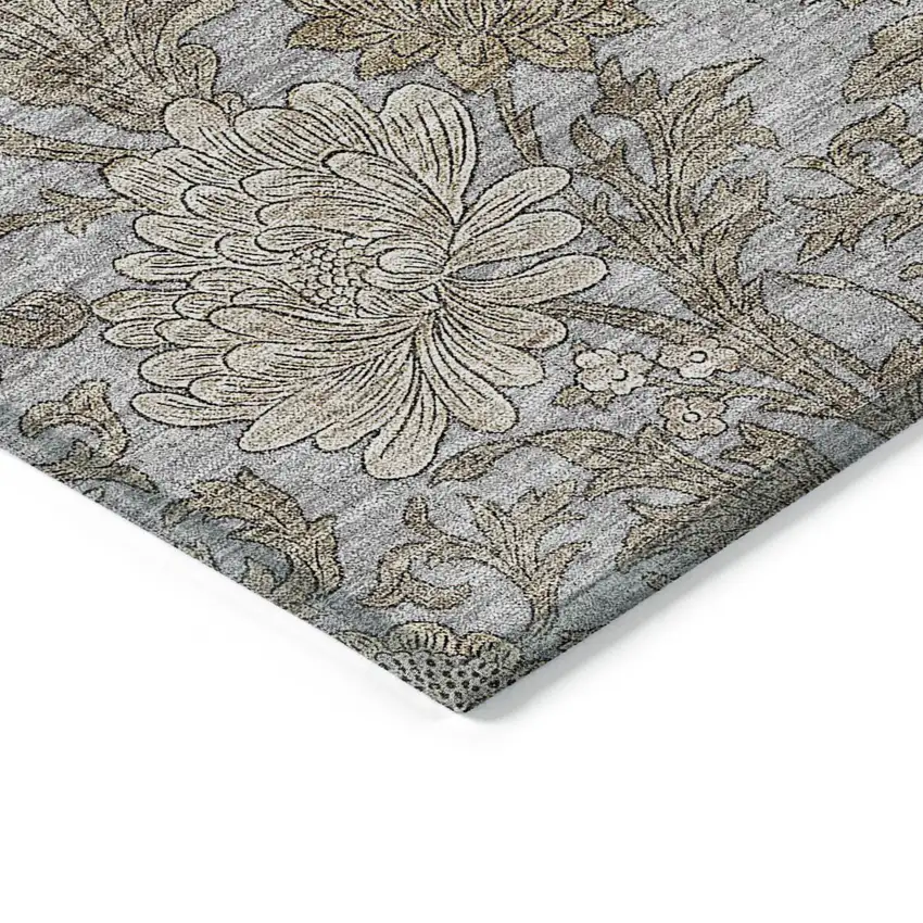Gray Silver And Taupe Floral Washable Indoor Outdoor Area Rug Photo 5