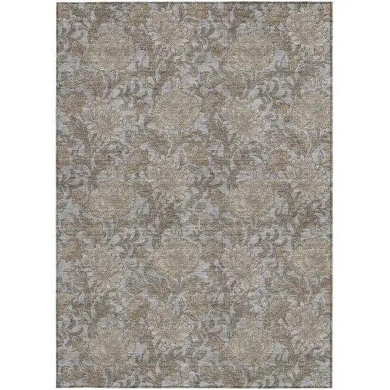 Gray Silver And Taupe Floral Washable Indoor Outdoor Area Rug Photo 8