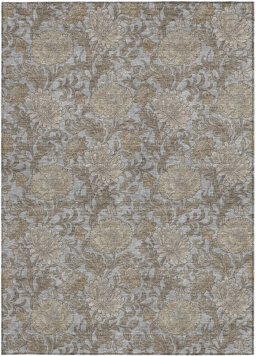 Gray Silver And Taupe Floral Washable Indoor Outdoor Area Rug Photo 8