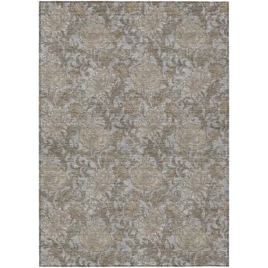 Gray Silver And Taupe Floral Washable Indoor Outdoor Area Rug Photo 2